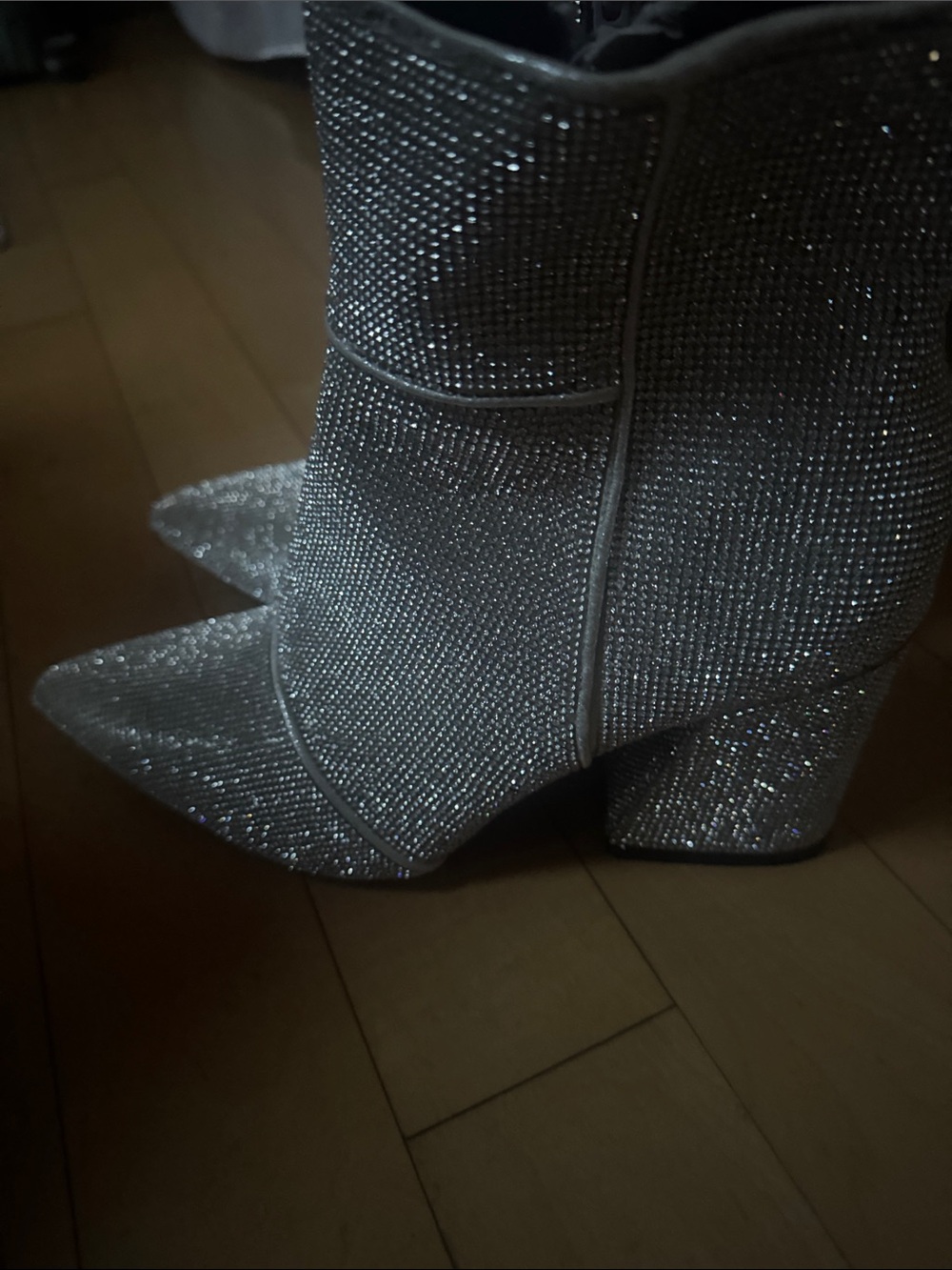 a new day Silver Glitter Pointed Toe Block Heel Ankle Boots